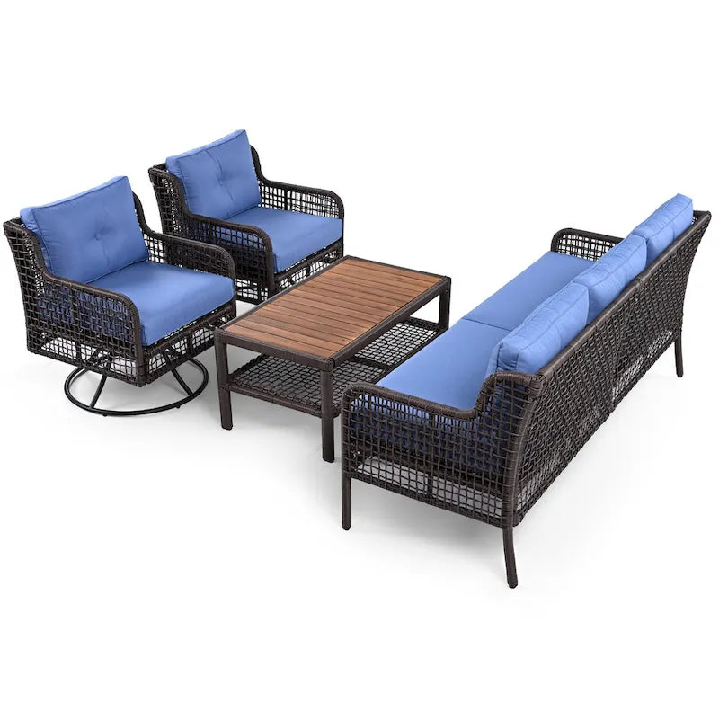 Ensemble de mobilier de patio 4 pièces en résine tressée de 72,1 pouces de large avec fauteuils pivotants