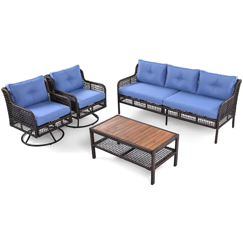 Ensemble de mobilier de patio 4 pièces en résine tressée de 72,1 pouces de large avec fauteuils pivotants
