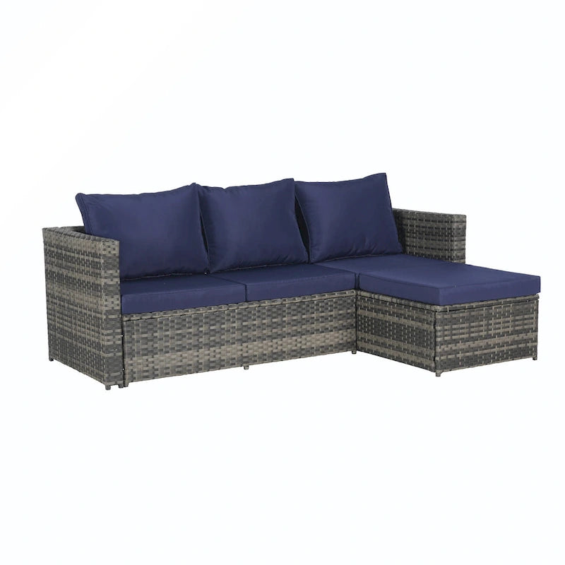 Ensemble de conversion en rotin 6 pièces avec table en verre