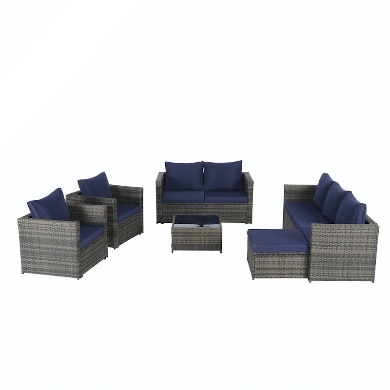 Ensemble de conversion en rotin 6 pièces avec table en verre