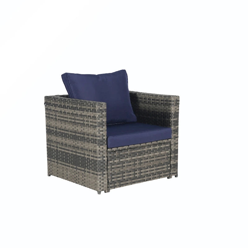 Ensemble de conversion en rotin 6 pièces avec table en verre