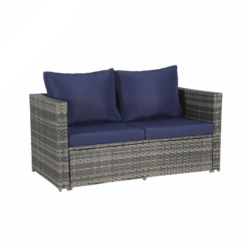 Ensemble de conversion en rotin 6 pièces avec table en verre