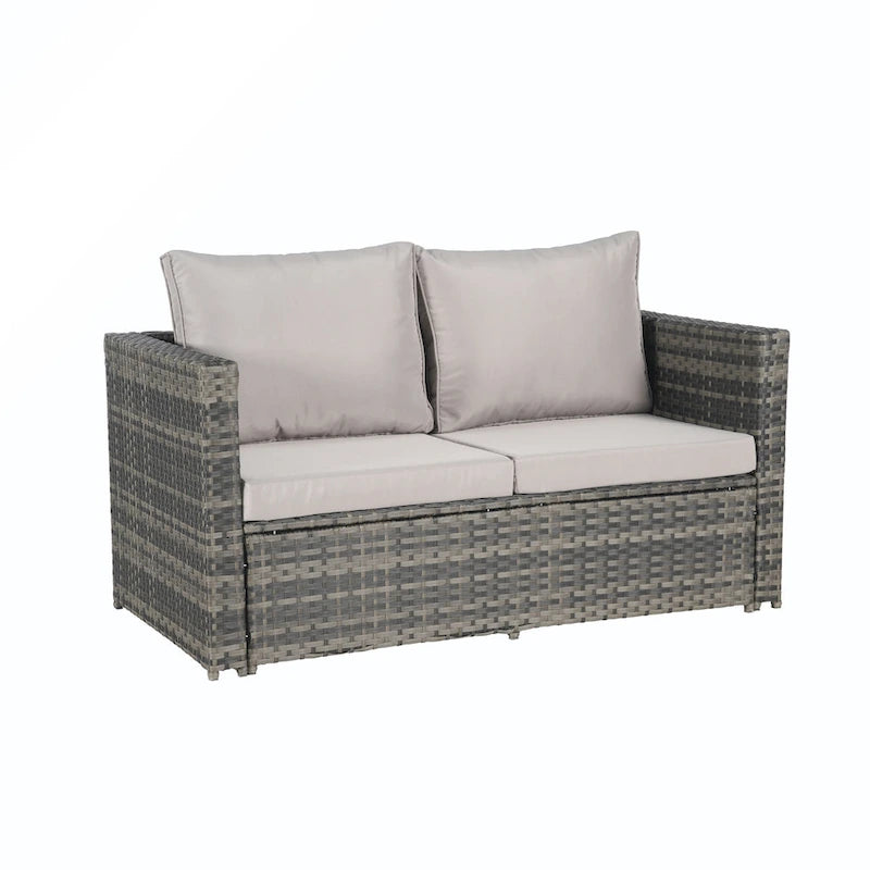 Ensemble de conversion en rotin 6 pièces avec table en verre