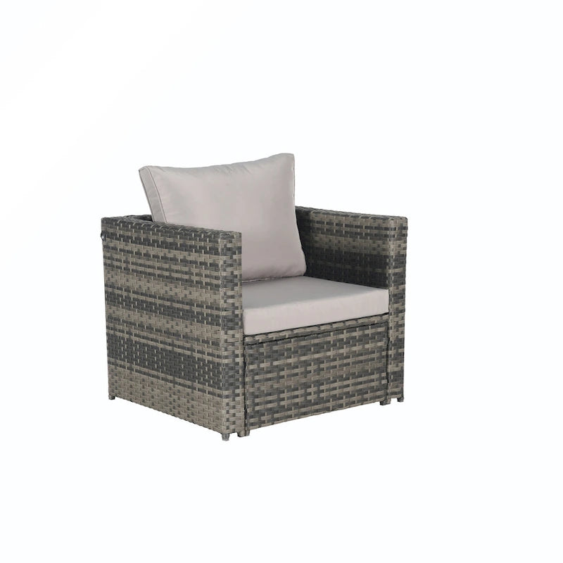 Ensemble de conversion en rotin 6 pièces avec table en verre