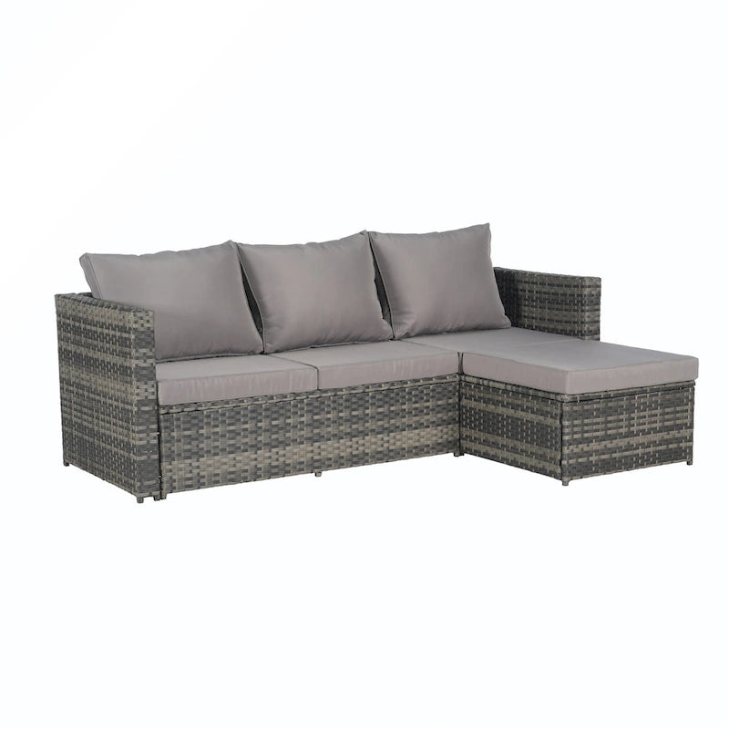 Ensemble de conversion en rotin 6 pièces avec table en verre
