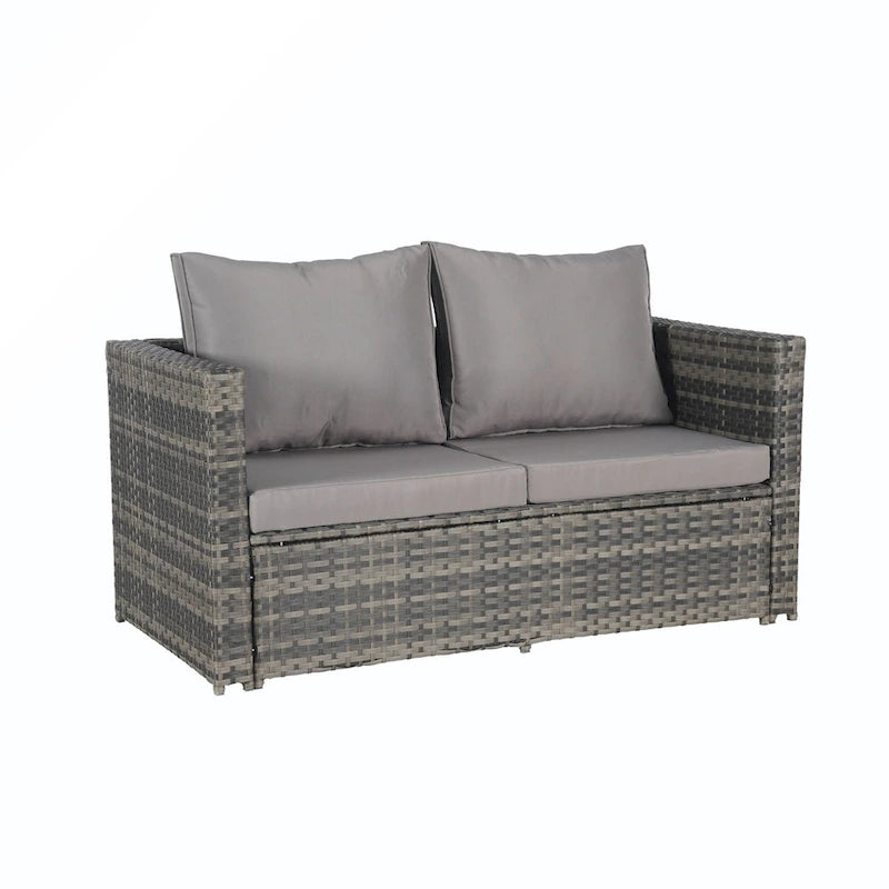 Ensemble de conversion en rotin 6 pièces avec table en verre