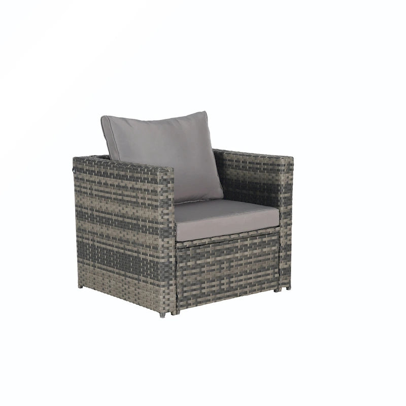 Ensemble de conversion en rotin 6 pièces avec table en verre