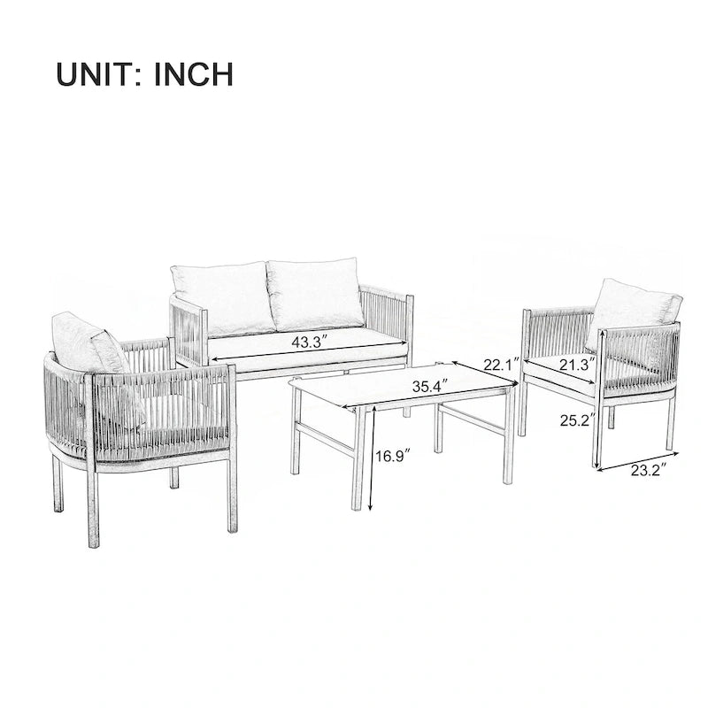 Ensemble canapé d'extérieur multi-places avec table