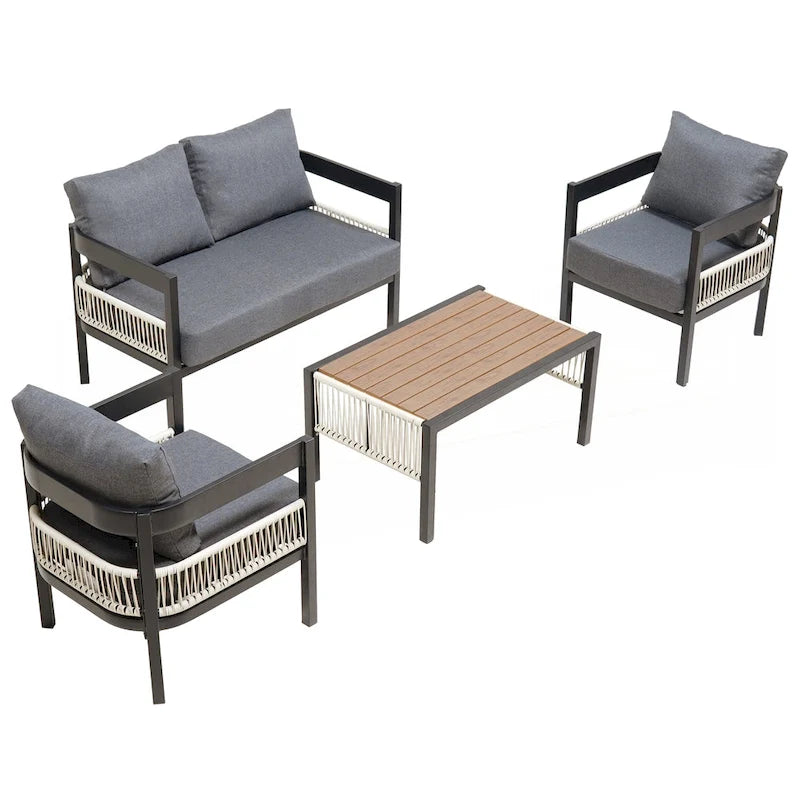 Ensemble canapé d'extérieur en fer pour plusieurs personnes avec table