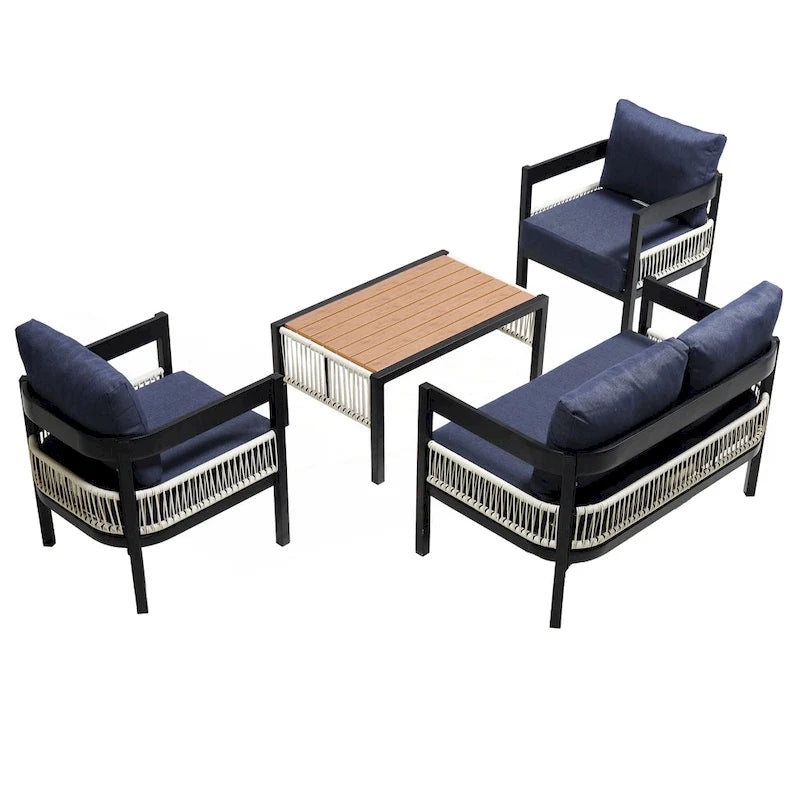 Ensemble canapé d'extérieur en fer pour plusieurs personnes avec table
