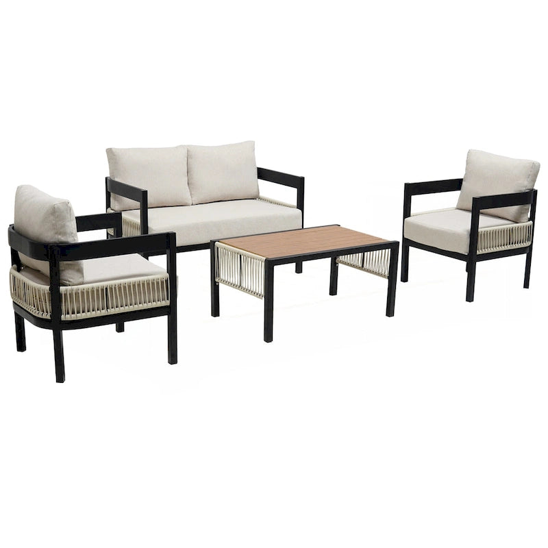 Ensemble canapé d'extérieur en fer pour plusieurs personnes avec table