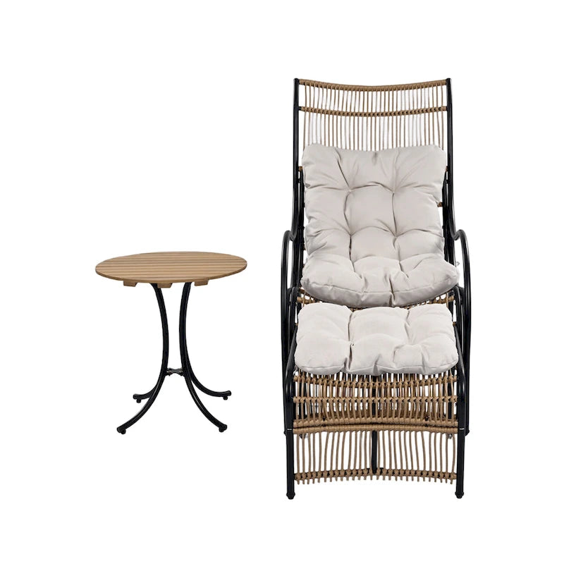 Ensemble de mobilier de jardin Roomfitters 3 pièces en résine tressée avec fauteuil, pouf et coussins pour terrasse ou jardin.