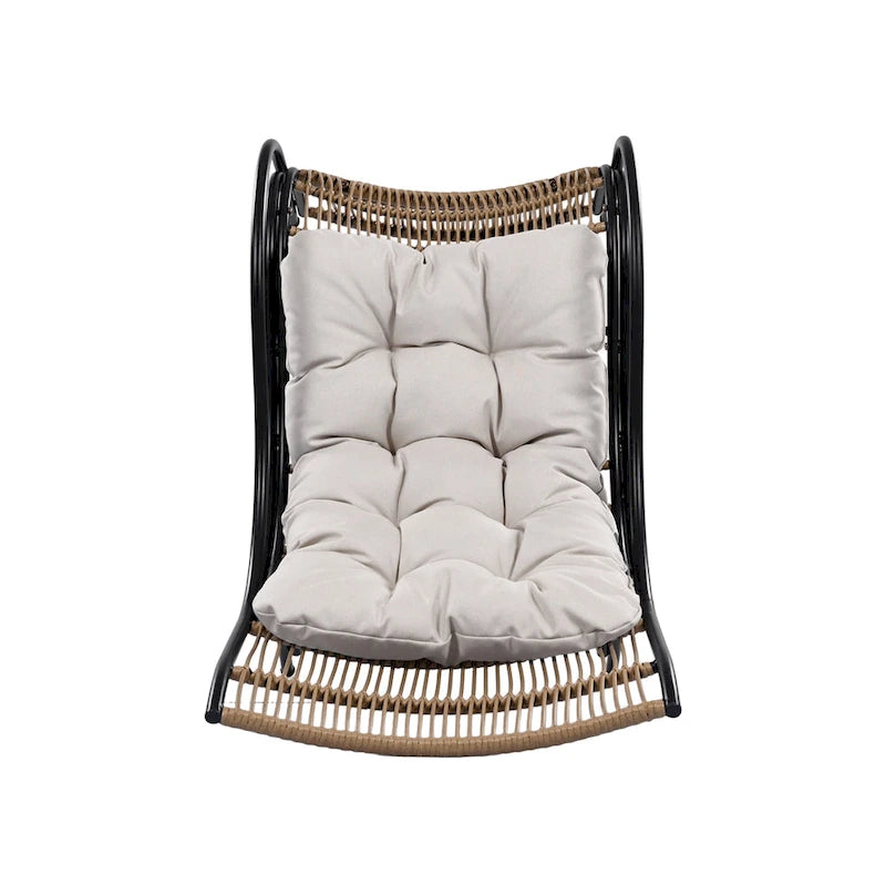 Ensemble de mobilier de jardin Roomfitters 3 pièces en résine tressée avec fauteuil, pouf et coussins pour terrasse ou jardin.