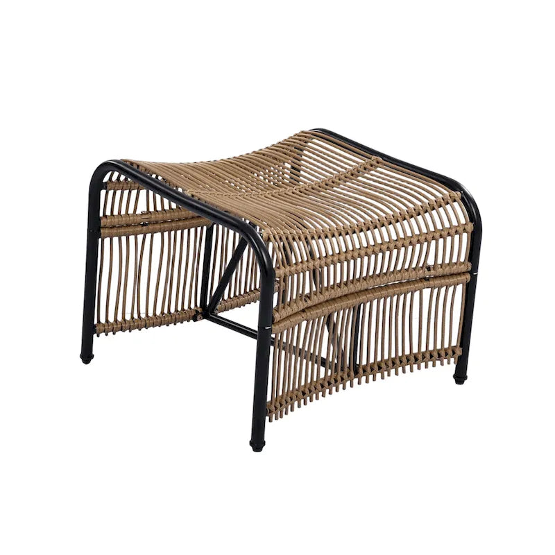 Ensemble de mobilier de jardin Roomfitters 3 pièces en résine tressée avec fauteuil, pouf et coussins pour terrasse ou jardin.