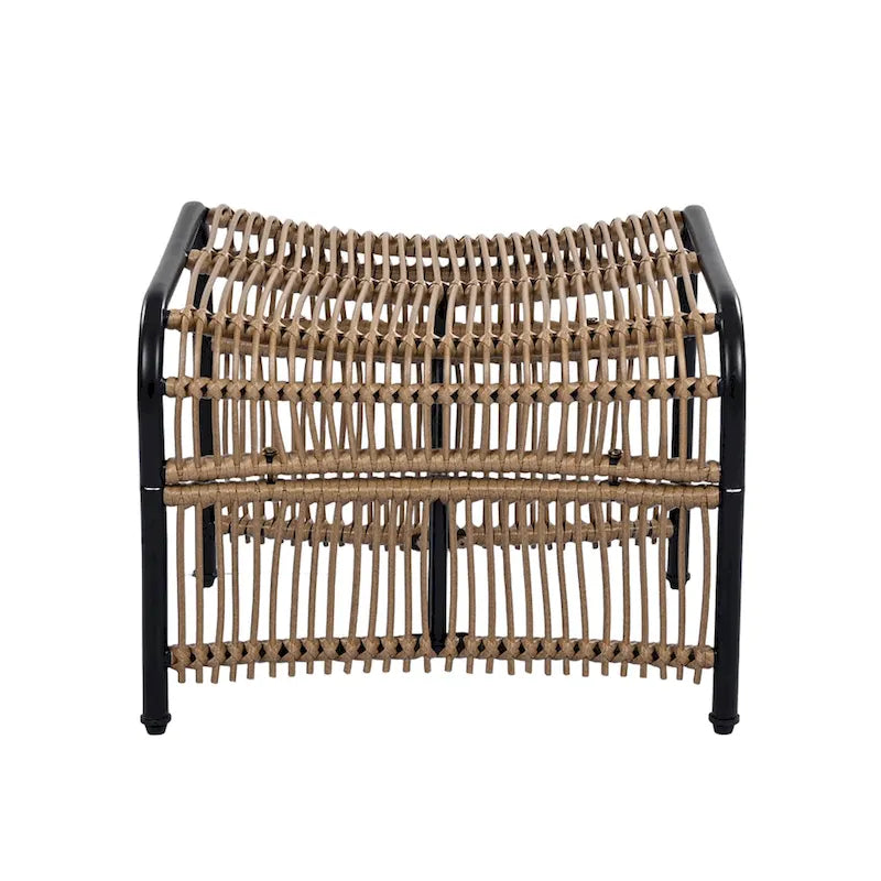 Ensemble de mobilier de jardin Roomfitters 3 pièces en résine tressée avec fauteuil, pouf et coussins pour terrasse ou jardin.