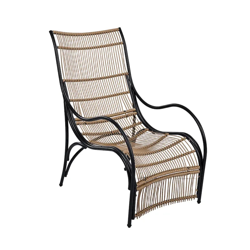 Ensemble de mobilier de jardin Roomfitters 3 pièces en résine tressée avec fauteuil, pouf et coussins pour terrasse ou jardin.