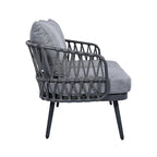 Ensemble de conversation extérieur Roomfitters 4 pièces avec dossier en corde tressée, coussins et chaises à structure métallique