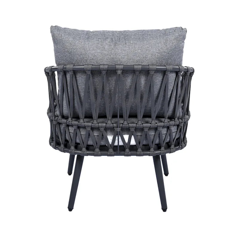Ensemble de conversation extérieur Roomfitters 4 pièces avec dossier en corde tressée, coussins et chaises à structure métallique