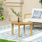 Table basse ronde de patio Roomfitters, plateau à lattes en bois d'acacia massif et pieds fuselés, bois naturel