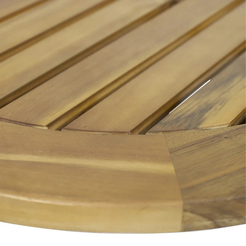 Table basse ronde de patio Roomfitters, plateau à lattes en bois d'acacia massif et pieds fuselés, bois naturel