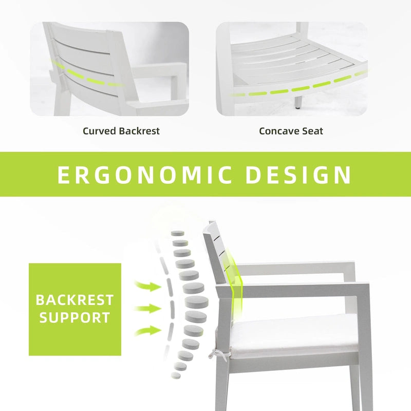 Ensemble de 4 chaises de jardin fixes en aluminium, coussins Sunbrella résistants aux intempéries, pieds fuselés