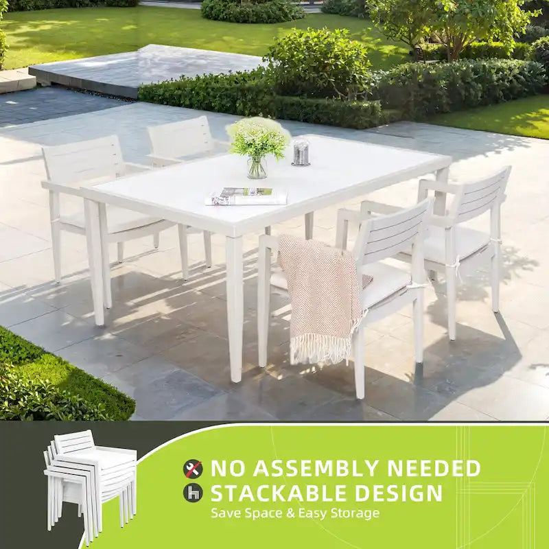 Ensemble de 4 chaises de jardin fixes en aluminium, coussins Sunbrella résistants aux intempéries, pieds fuselés