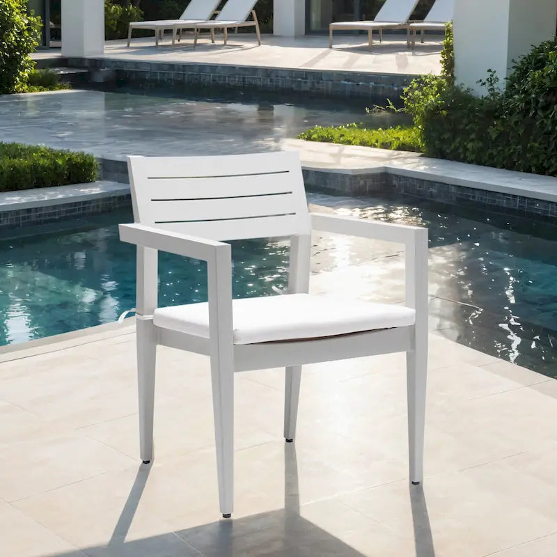Ensemble de 4 chaises de jardin fixes en aluminium, coussins Sunbrella résistants aux intempéries, pieds fuselés