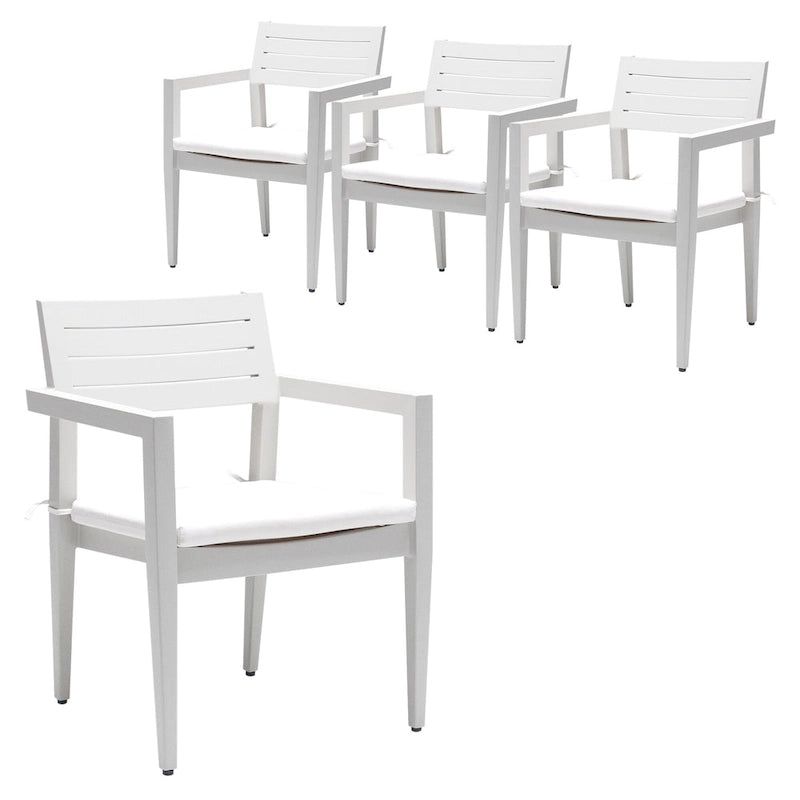 Ensemble de 4 chaises de jardin fixes en aluminium, coussins Sunbrella résistants aux intempéries, pieds fuselés