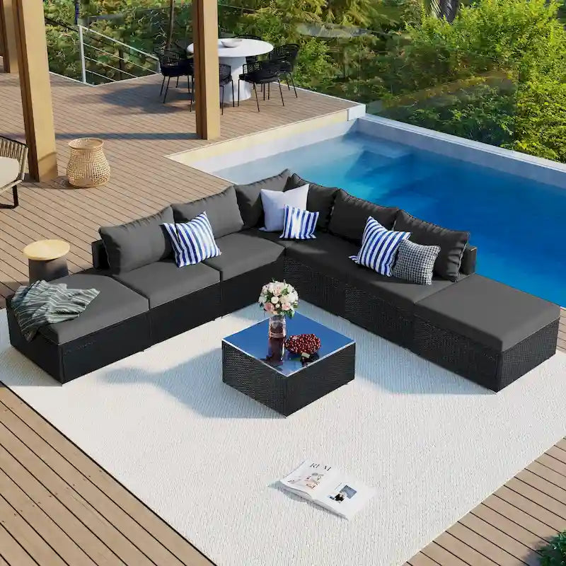 Ensemble de canapés d'angle modulaires en résine tressée 8 pièces avec table basse