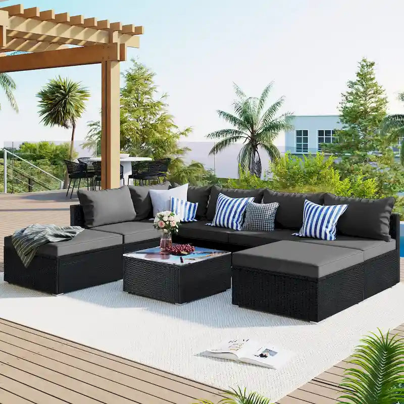 Ensemble de canapés d'angle modulaires en résine tressée 8 pièces avec table basse