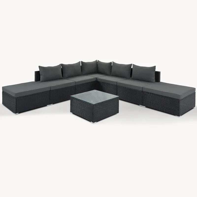 Ensemble de canapés d'angle modulaires en résine tressée 8 pièces avec table basse
