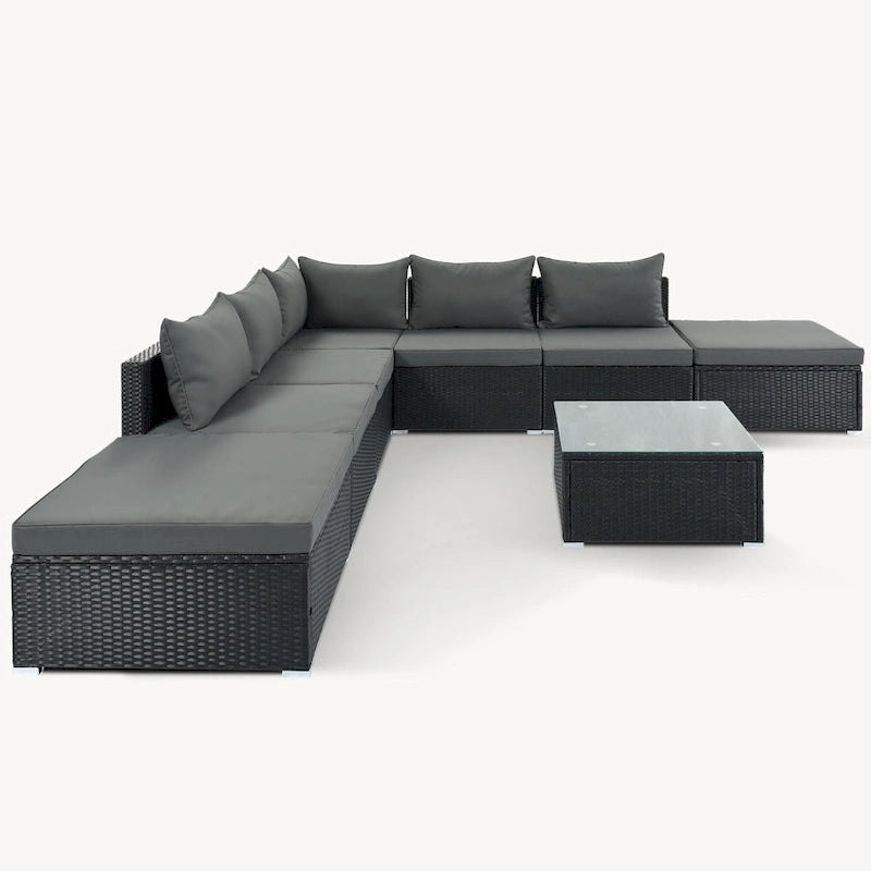 Ensemble de canapés d'angle modulaires en résine tressée 8 pièces avec table basse