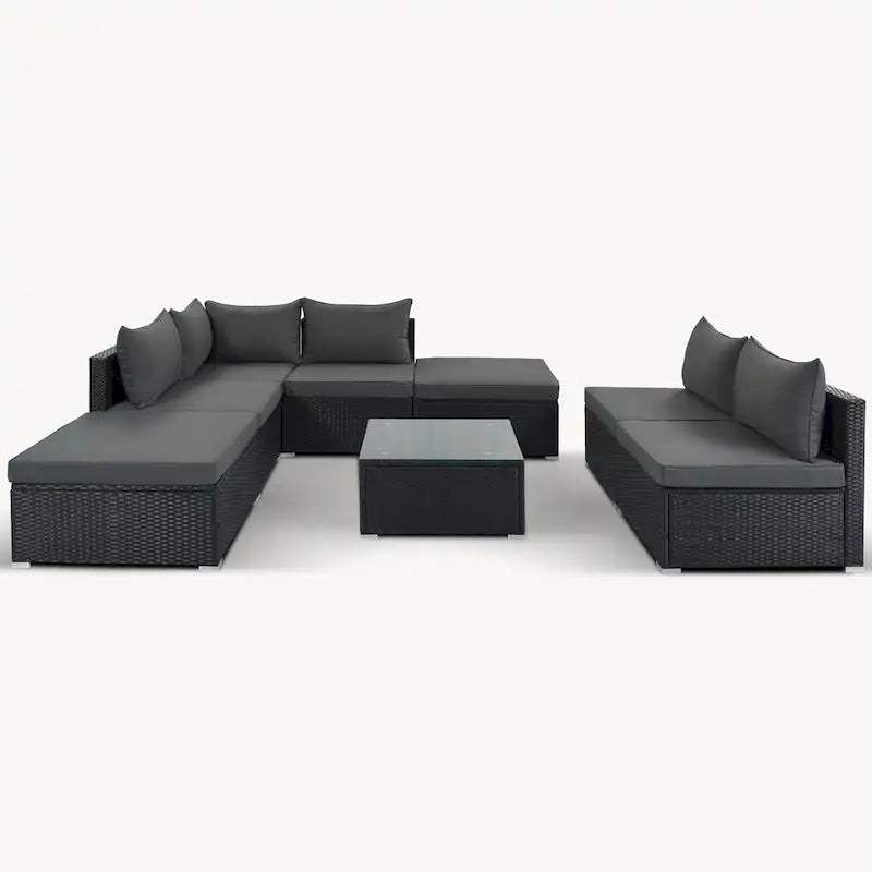 Ensemble de canapés d'angle modulaires en résine tressée 8 pièces avec table basse