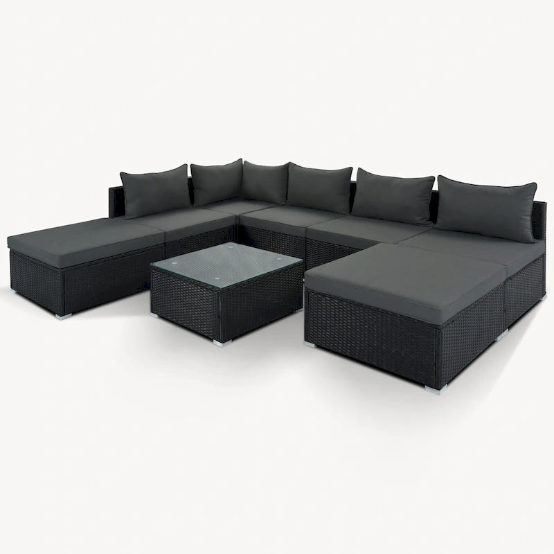 Ensemble de canapés d'angle modulaires en résine tressée 8 pièces avec table basse