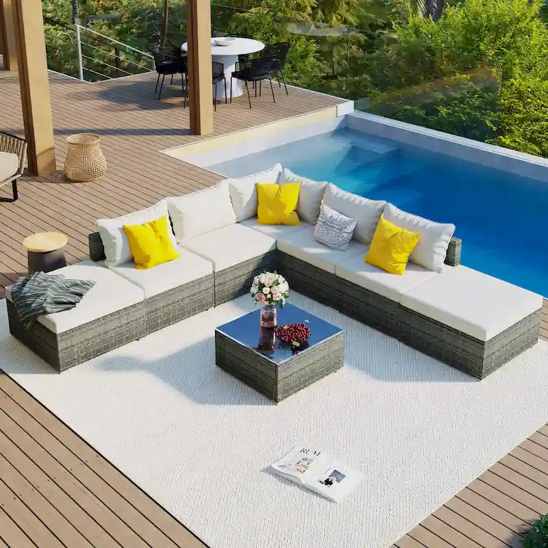 Ensemble de canapés d'angle modulaires en résine tressée 8 pièces avec table basse