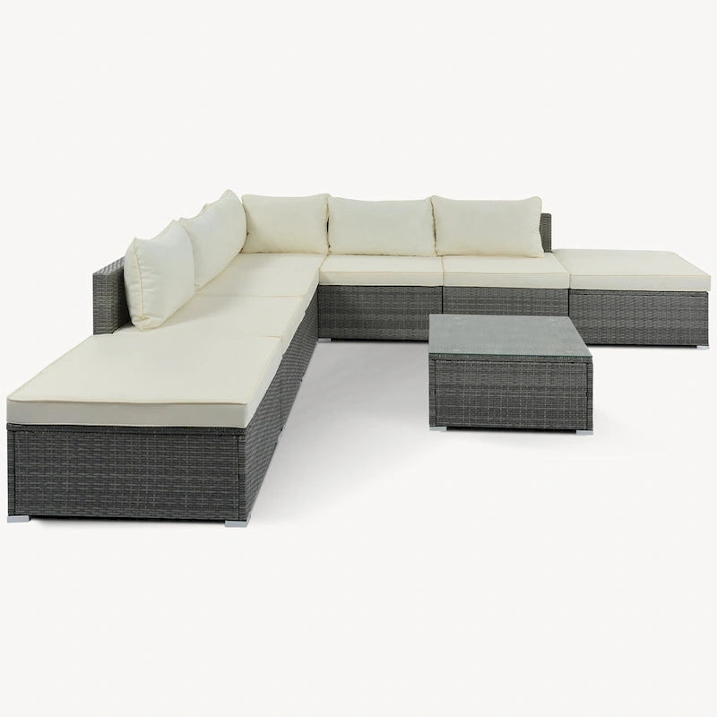 Ensemble de canapés d'angle modulaires en résine tressée 8 pièces avec table basse