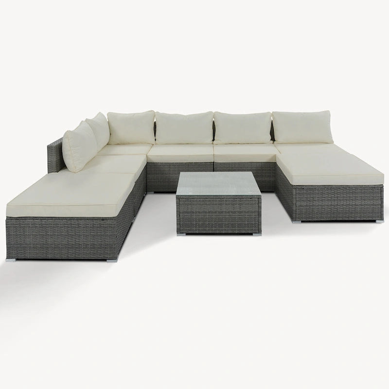 Ensemble de canapés d'angle modulaires en résine tressée 8 pièces avec table basse