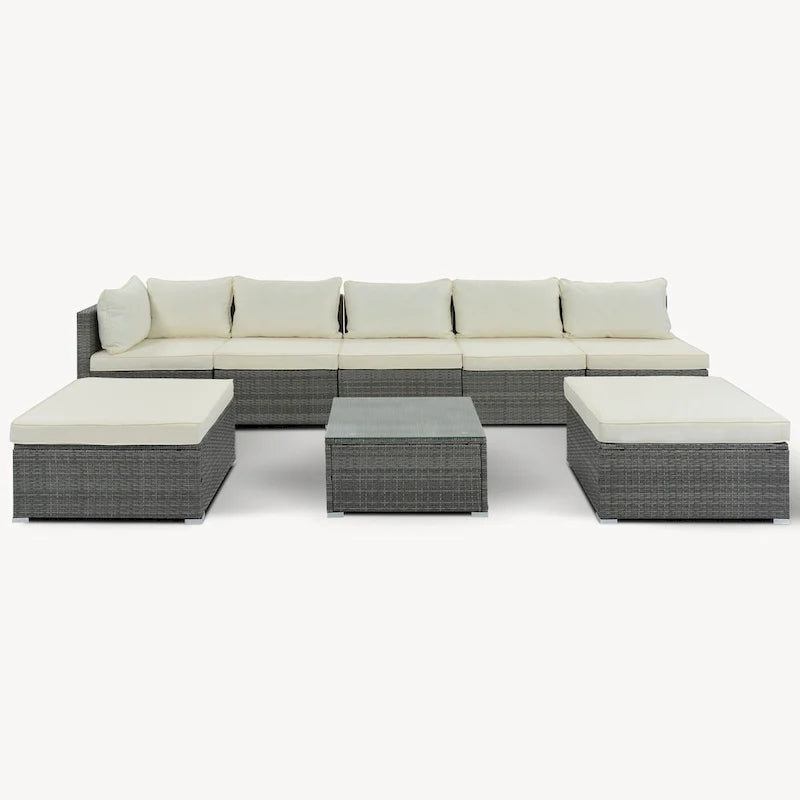 Ensemble de canapés d'angle modulaires en résine tressée 8 pièces avec table basse