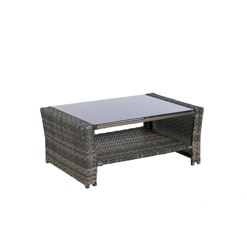 Ensemble de canapé de conversation en rotin 4 pièces avec table en verre