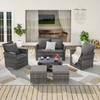 Ensemble de canapé d'angle en rotin 6 pièces pour terrasse avec table en verre