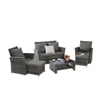 Ensemble de canapé d'angle en rotin 6 pièces pour terrasse avec table en verre