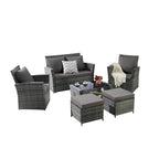 Ensemble de canapé d'angle en rotin 6 pièces pour terrasse avec table en verre