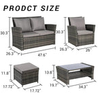 Ensemble de canapé d'angle en rotin 6 pièces pour terrasse avec table en verre