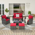 Ensemble de canapé d'angle en rotin 6 pièces pour terrasse avec table en verre