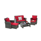 Ensemble de canapé d'angle en rotin 6 pièces pour terrasse avec table en verre