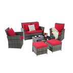 Ensemble de canapé d'angle en rotin 6 pièces pour terrasse avec table en verre