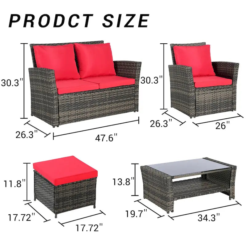 Ensemble de canapé d'angle en rotin 6 pièces pour terrasse avec table en verre