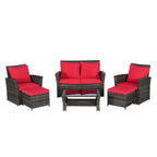 Ensemble de canapé d'angle en rotin 6 pièces pour terrasse avec table en verre