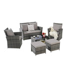 Ensemble de canapé d'angle en rotin 6 pièces pour terrasse avec table en verre