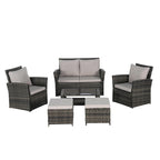 Ensemble de canapé d'angle en rotin 6 pièces pour terrasse avec table en verre